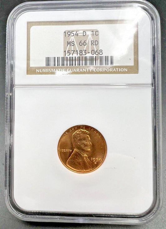 1954 D Lincoln Wheat Cent Penny Coin NGC MS66 RD GEM BU