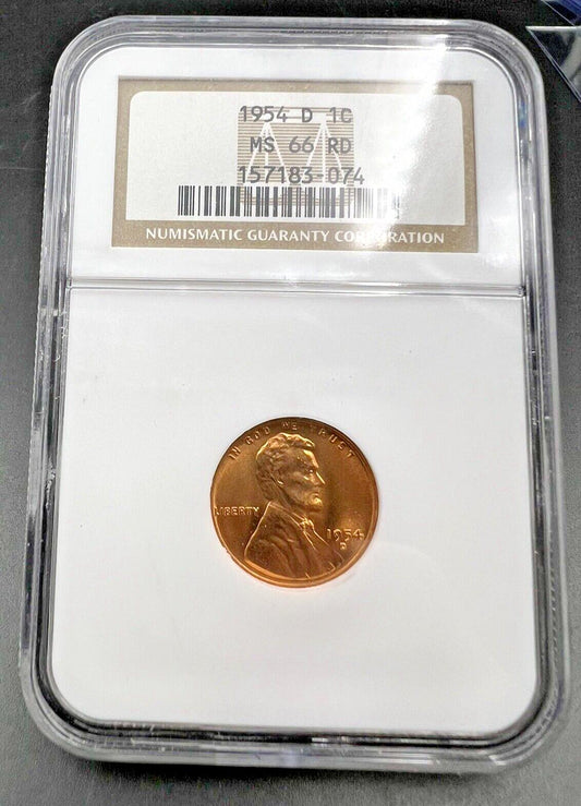 1954 D Lincoln Wheat Cent Penny Coin NGC MS66 RD GEM BU #2
