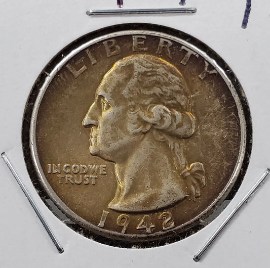 1942 P 25C Washington Quarter Silver Coin XF EF Extra fine Amber Toning Toner