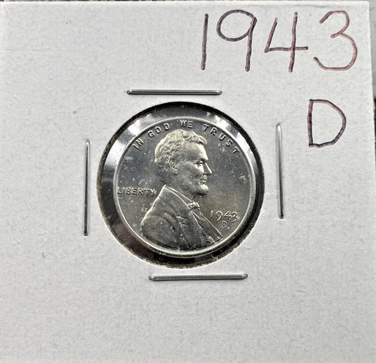 1943 D 1C Lincoln Steel Wheat Cent Penny WW2 Era Coin CH BU UNC