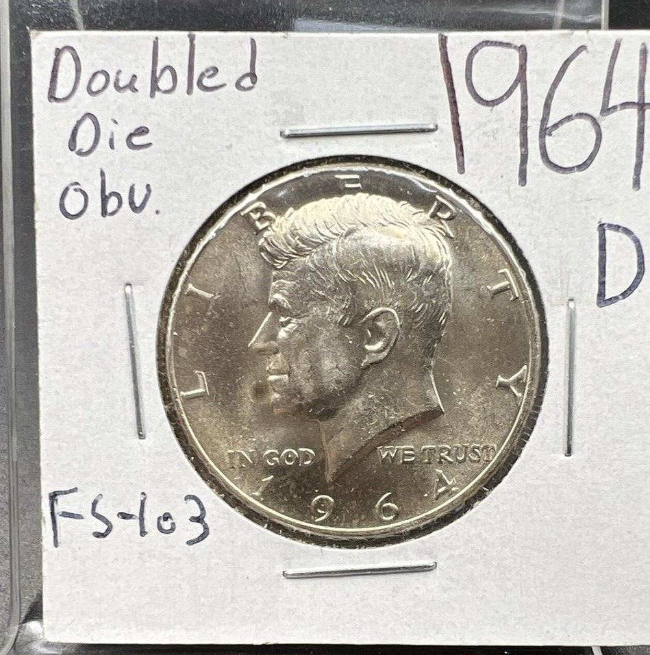 1964 D 50C Kennedy Half Dollar Coin BU UNC DDO Double Die OBV FS-103