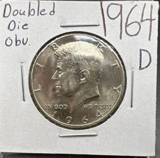 1964 D 50C Kennedy Half Dollar Coin Choice BU DDO Double Die OBV Minor Variety