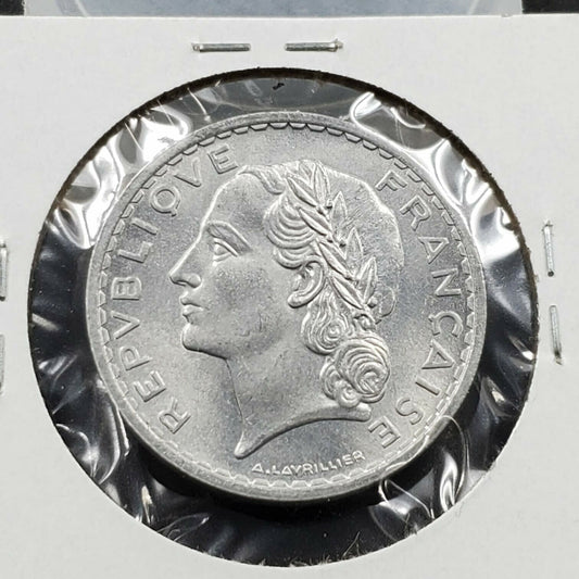 1950 France 5 Francs Aluminum Coin Choice Gem BU Unc High Grade