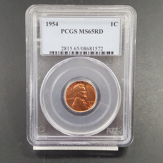 1954 P 1c Lincoln Wheat Cent Penny Coin PCGS MS65 RD RED #1