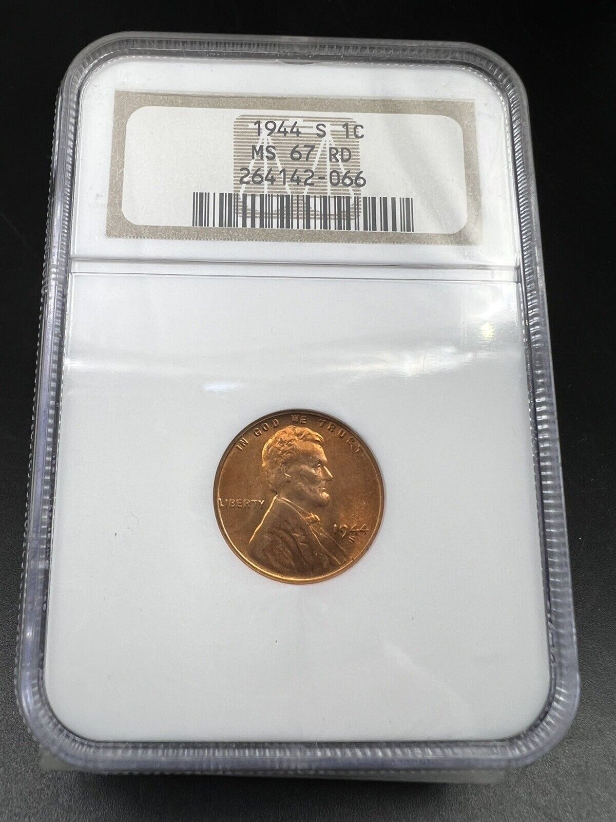 1944 S 1c Lincoln Wheat Cent Penny Coin NGC MS67 RD Gem BU Certified #066