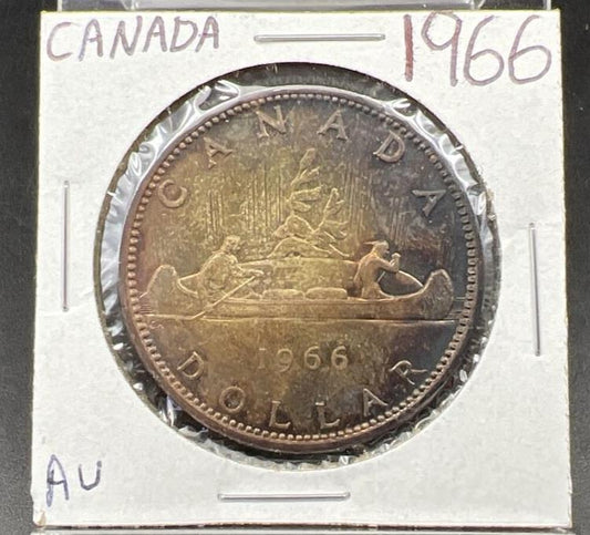 1966 $1 Canada Silver Canoe Dollar Coin PQ Nice Original Toning Toner CH AU