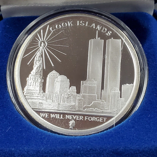 2006  $1 Cook Islands 1 Oz Silver Coin 9/11 commemorative We will Never Forget