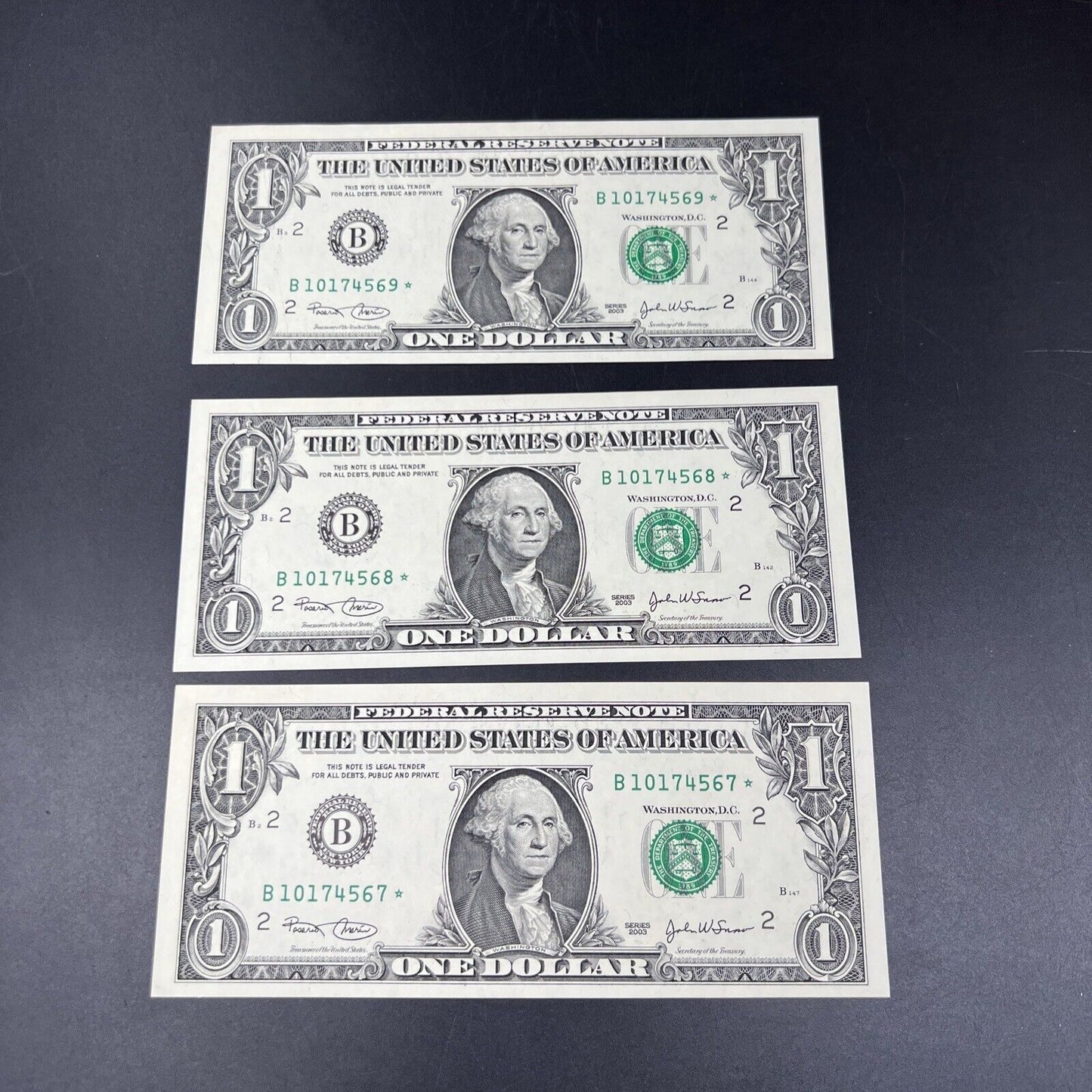 3 Consecutive 2003 * Star Notes $1 FRN Federal Reserve Note Dollar Bill CH UNC