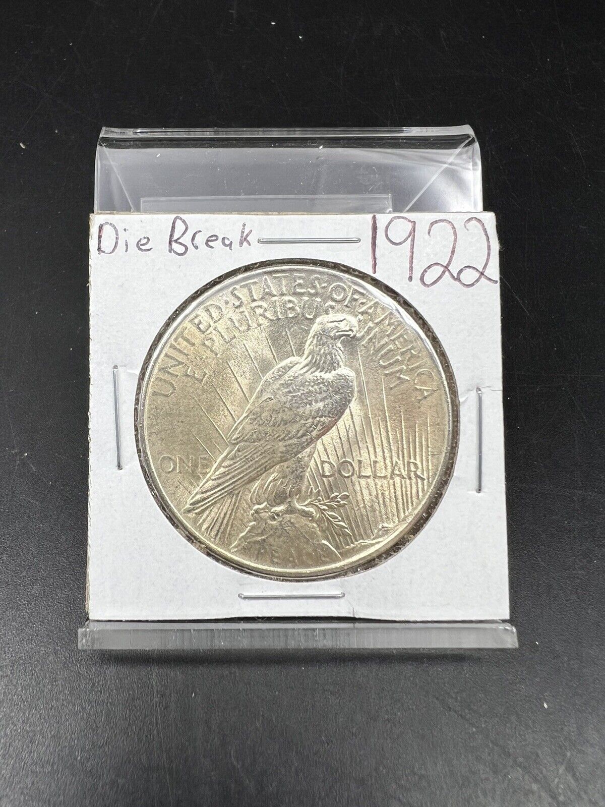 1922 P $1 Peace Silver Dollar Die Chip Break on Wing VAM Variety BU UNC
