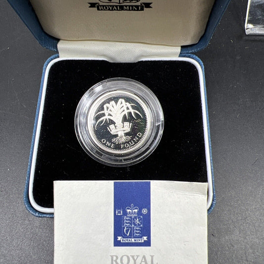 1990 UK Sterling Silver Proof One Pound Coin w/ Box & COA