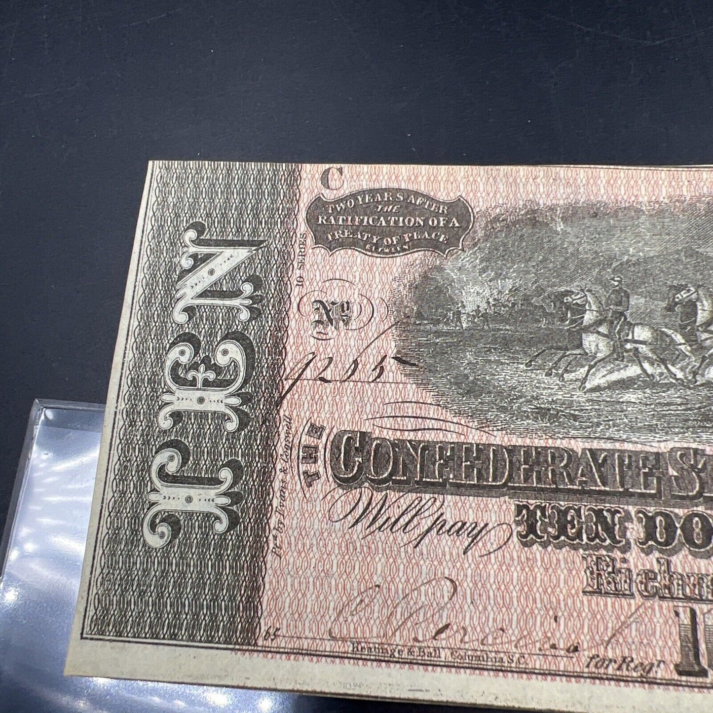1864 Confederate States of America $10 Bill US Civil War Note AU About UNC