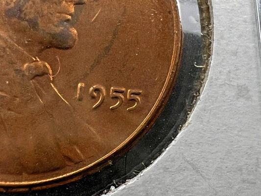 1955 P 1c Lincoln Wheat Cent Penny Coin Poor Man Strike Doubling Double Die BU #