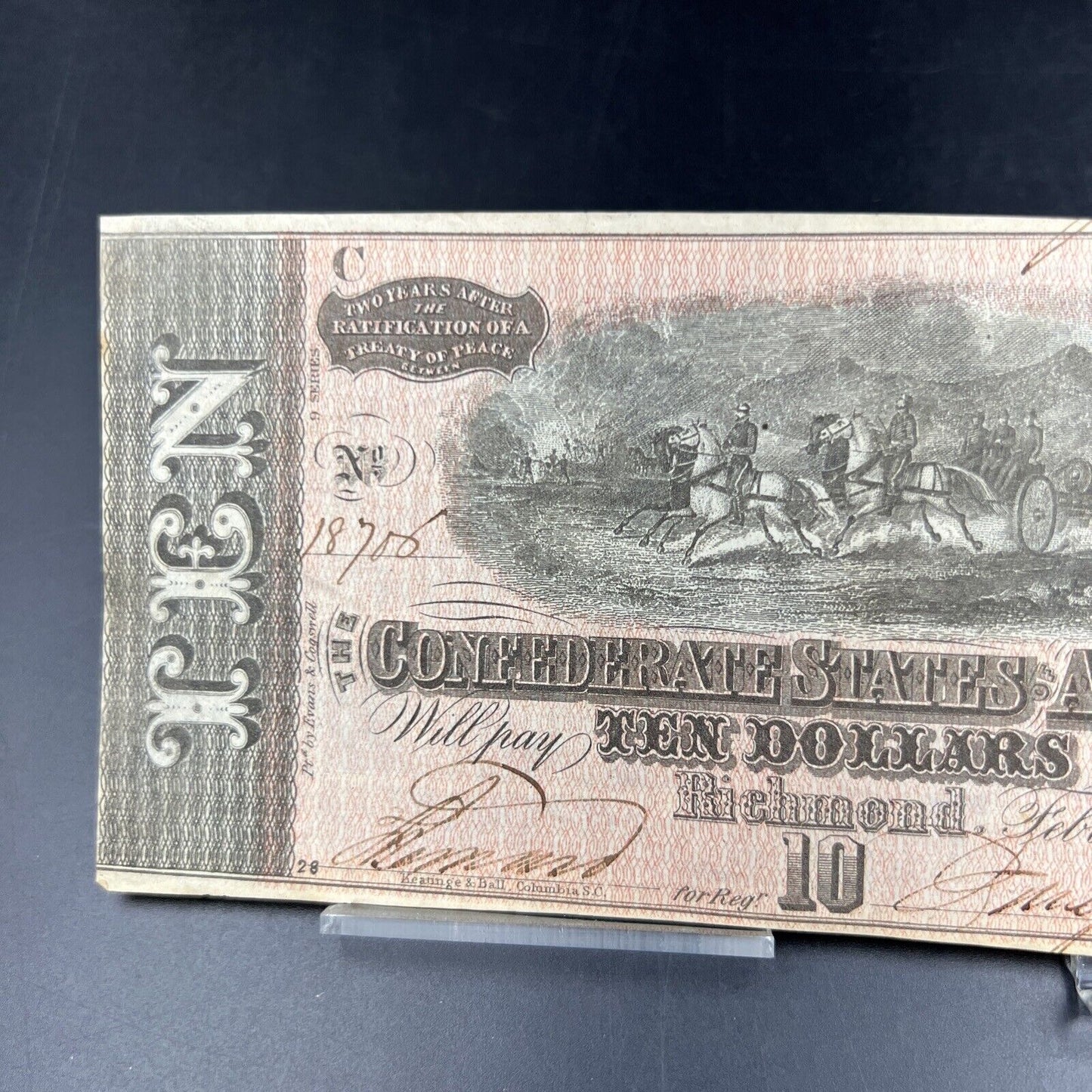 1864 Civil War Confederate States Currency $10 Note Ten Bill CH VF / XF Richmond