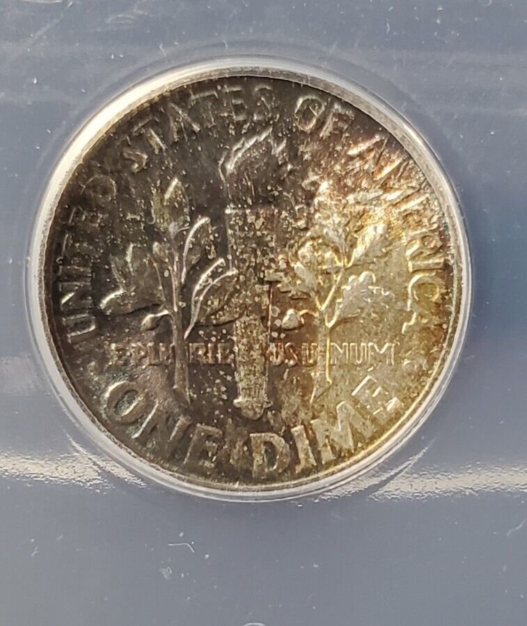 1954 P 10c Roosevelt Silver Dime coin MS66 ANACS GEM BU PQ Toning Toner
