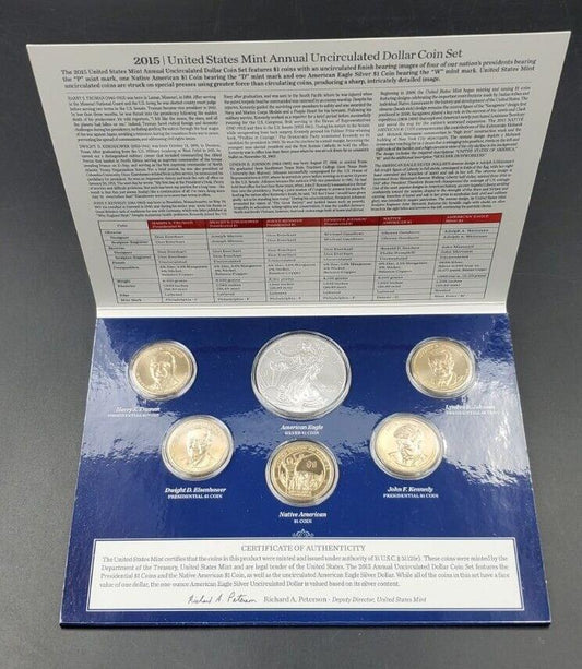 2015 US ASE 1 oz Silver Eagle & Presidential Annual GEM UNC Dollar Coin Set OGP