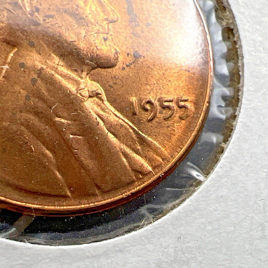 1955 P 1c Lincoln Wheat Cent Penny Coin Poor Man Strike Double Die BU RB #AA
