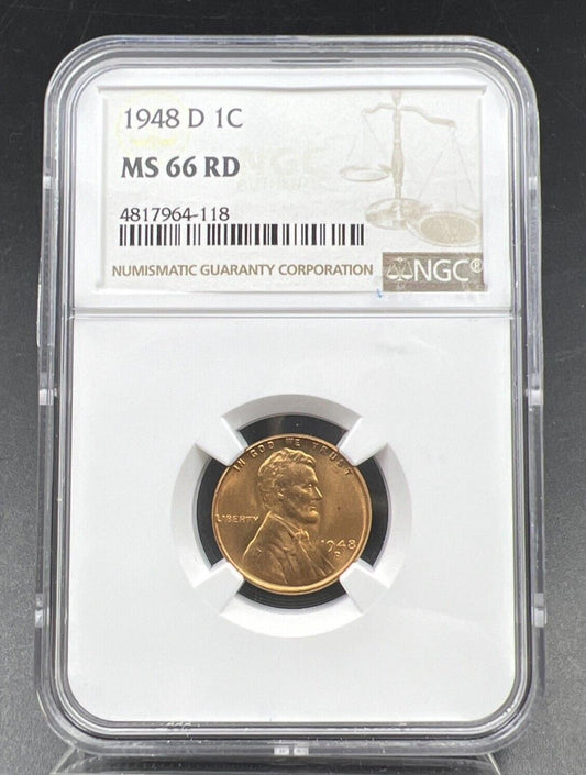 1948 D 1c Lincoln Wheat Cent Penny Coin MS66 RD NGC Gem BU #2