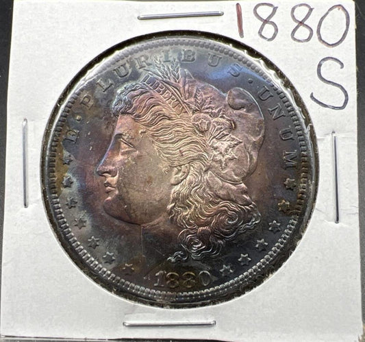 1880 S $1 Morgan Eagle Silver Dollar Coin Choice AU Neat Toning Toner