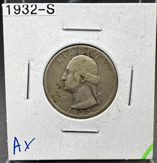 1932 S 25c Washington Silver Quarter Coin Choice Fine Circ Semi Key Date