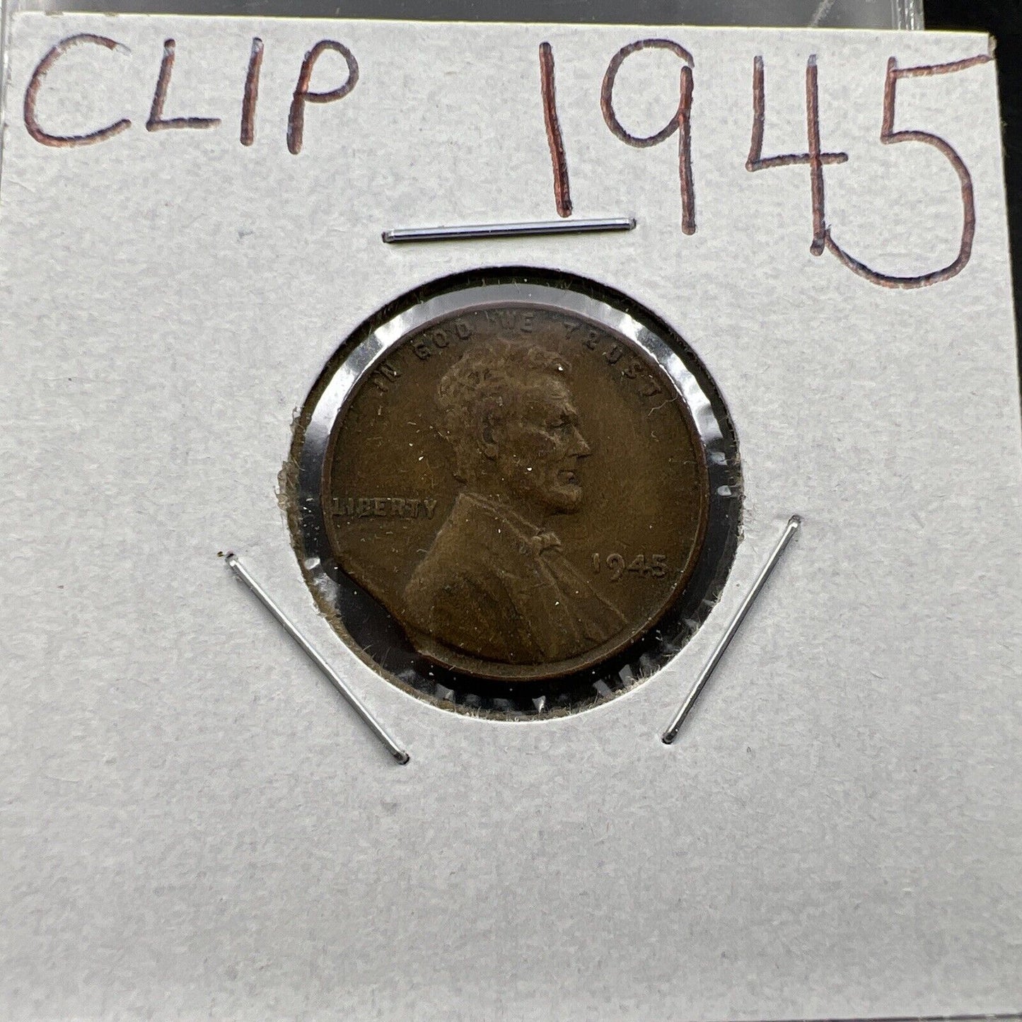 1945 P Lincoln WHEAT Cent Penny Error Coin Clipped Planchet #c945