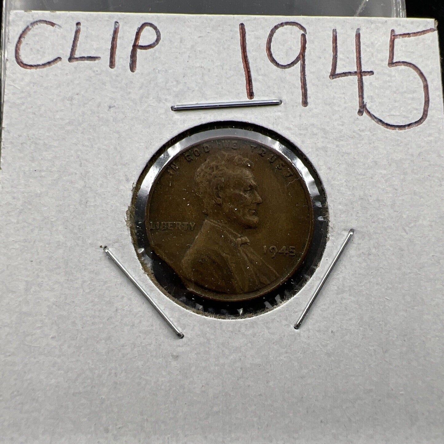 1945 P Lincoln WHEAT Cent Penny Error Coin Clipped Planchet #c945