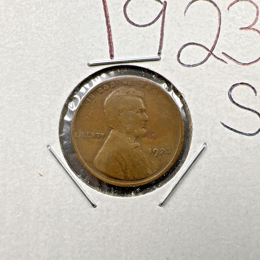 1923 S 1c Lincoln Wheat Cent Coin Choice VG Very Good Circ Semi Key Date