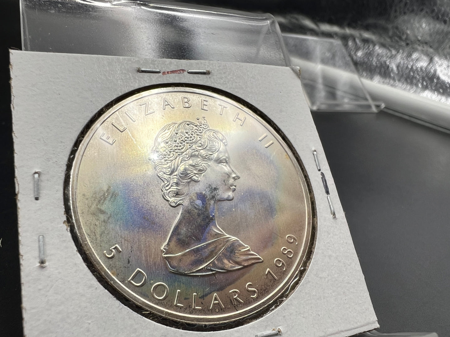 1989 1 oz .9999 Ultra Fine Canada Silver Maple Leaf Coin GEM UNC PQ Toning Toner sk#b