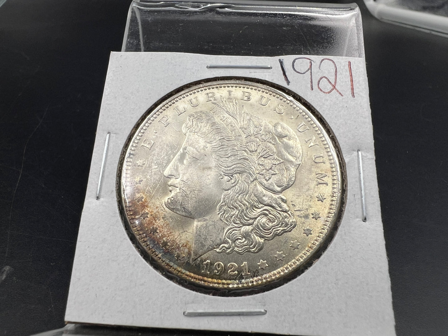 1921 P $1 Morgan Silver Dollar Coin Neat Toning Toner obverse CH BU