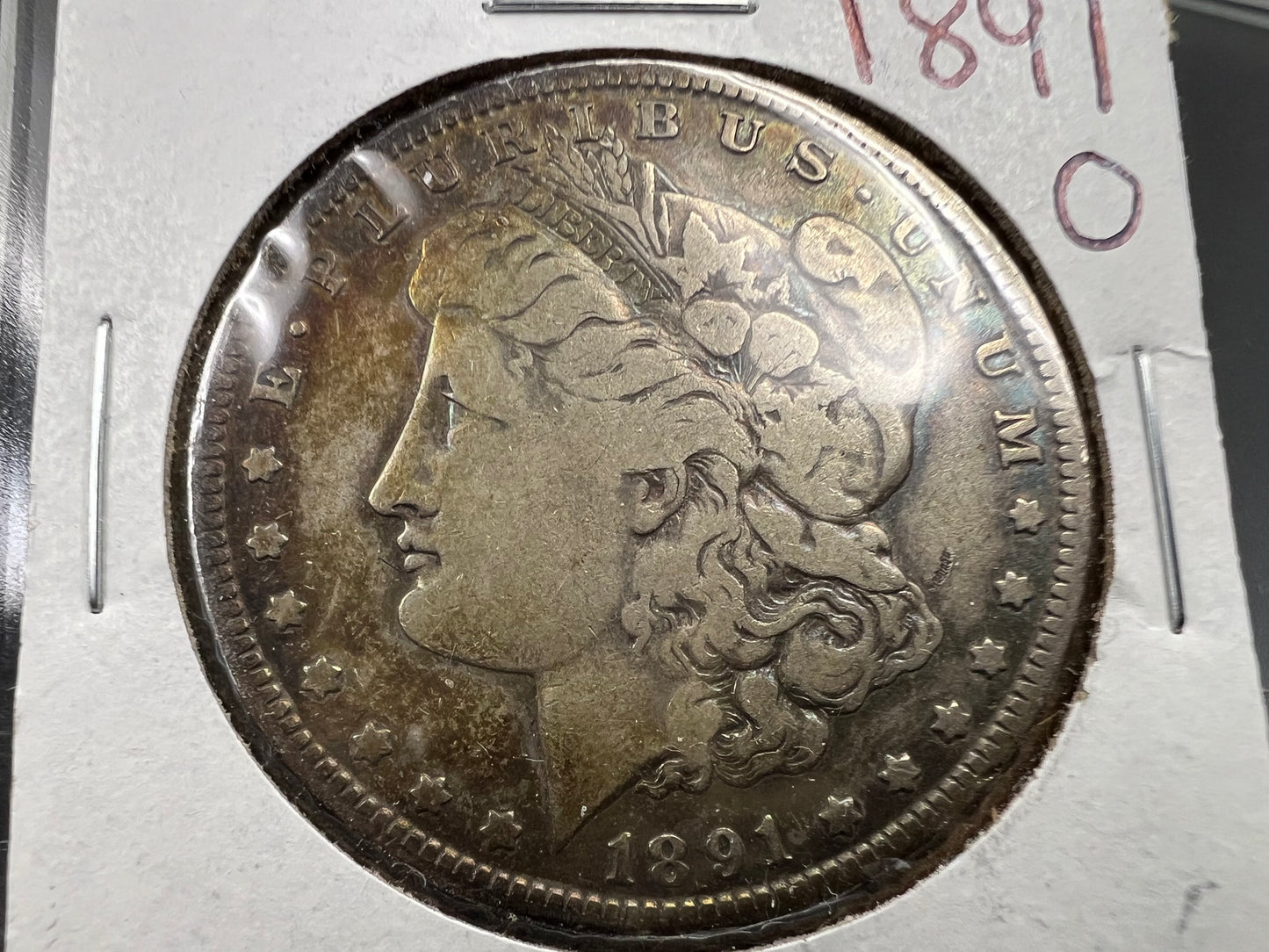 1891 O $1 Morgan Silver Dollar Coin VG / Fine Nice Toning Toner Obverse