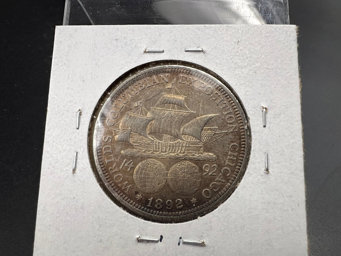 1892 50c Columbian Silver Half Dollar Coin Chicago World's Fair Commemorative Coin Neat Toning VF Very Fine Circ #a