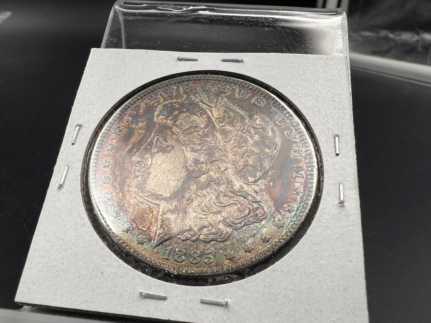 1885 O $1 Morgan Silver Dollar Coin PQ Toning Toner XF EF