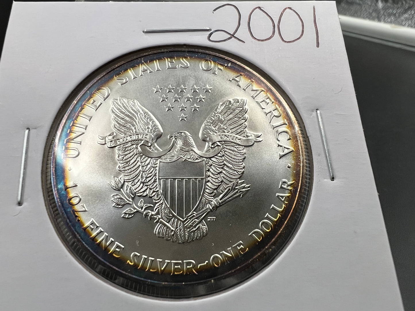 2001 1 oz ASE American Silver Eagle Coin .999 GEM BU Halo Toning Reverse SK#a