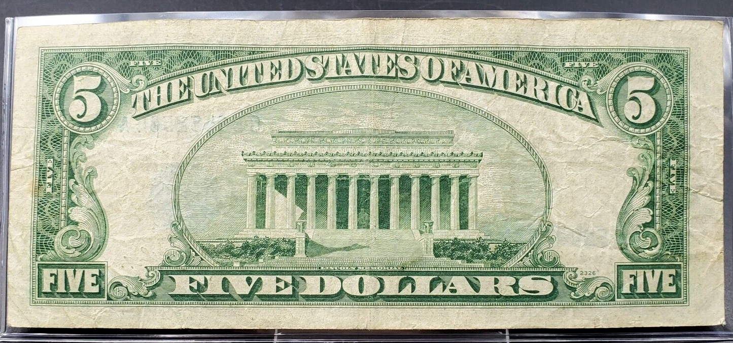 1953 $5 Silver Certificate Blue Seal US Currency Bill Choice VG Very Good / Fine