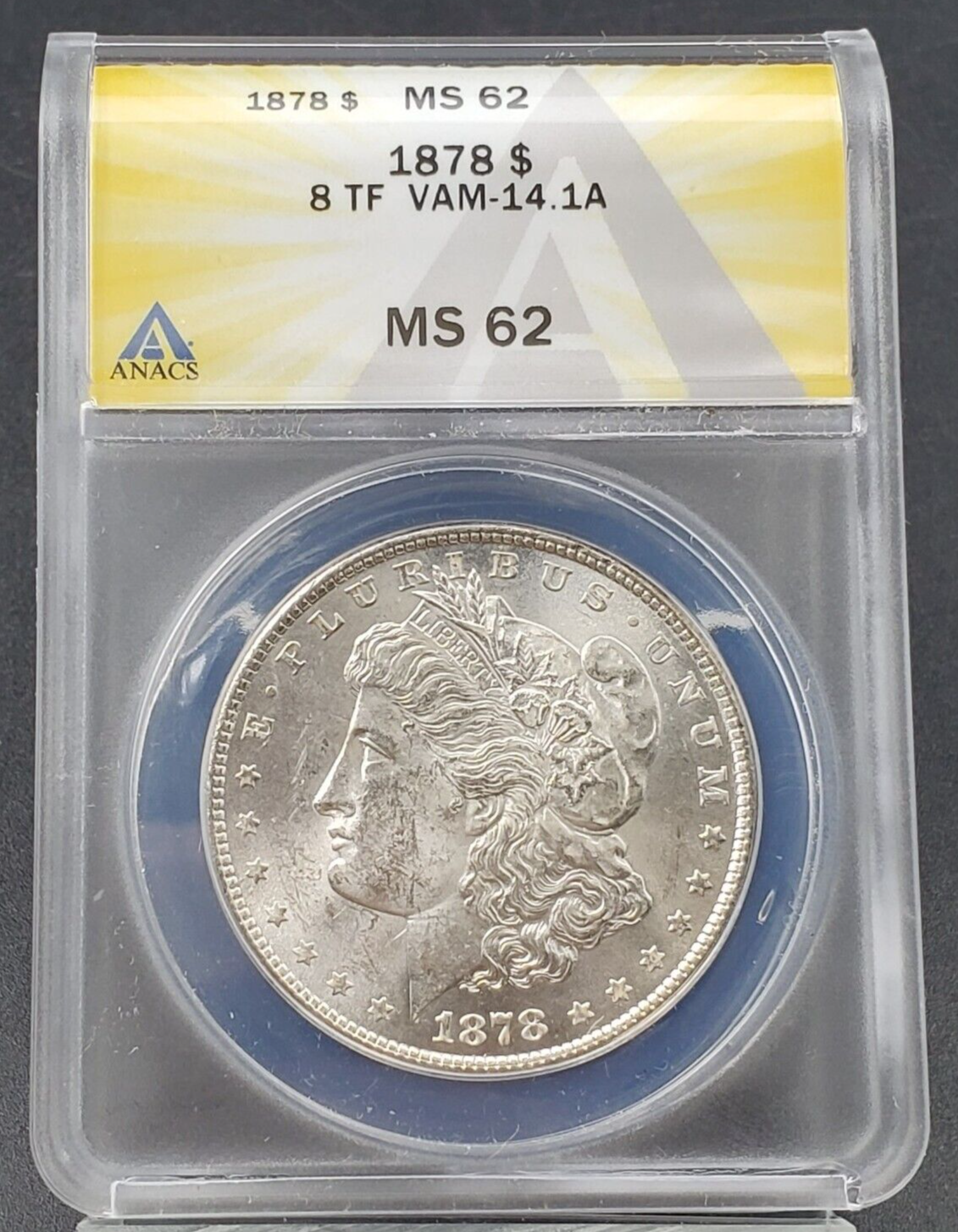 1878 P Morgan Silver Dollar Variety Coin ANACS MS62 VAM-14.1A ALLEGATOR EYE VAM