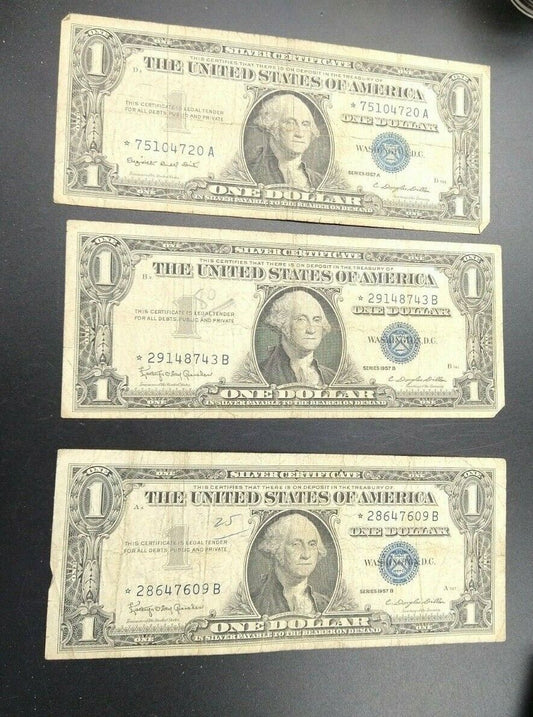 Lot of 3 G / VG 1957 * Star Note Silver Certificate Bills Circulated Replacement