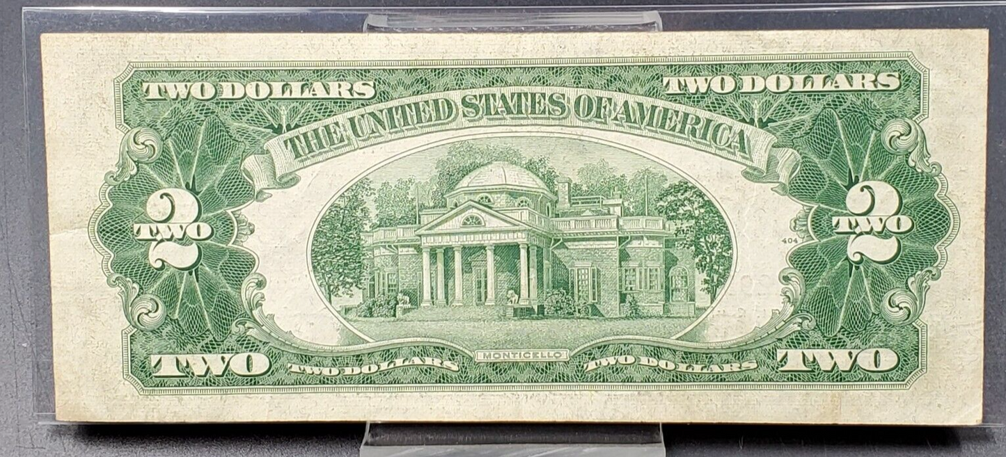 1953 B $2 United States Currency Legal Tender Note Red Seal Choice VF Very Fine