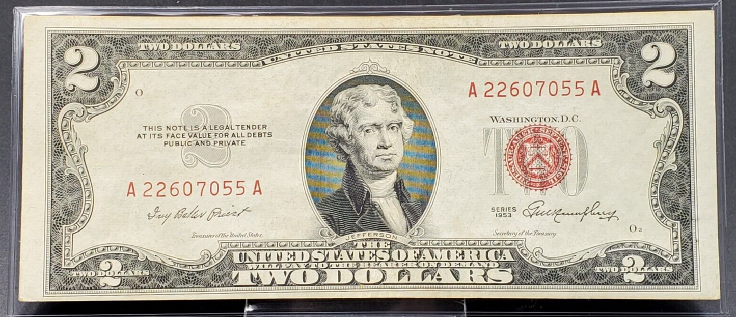 1953  $2 United States Currency Legal Tender Note Red Seal Choice XF / AU