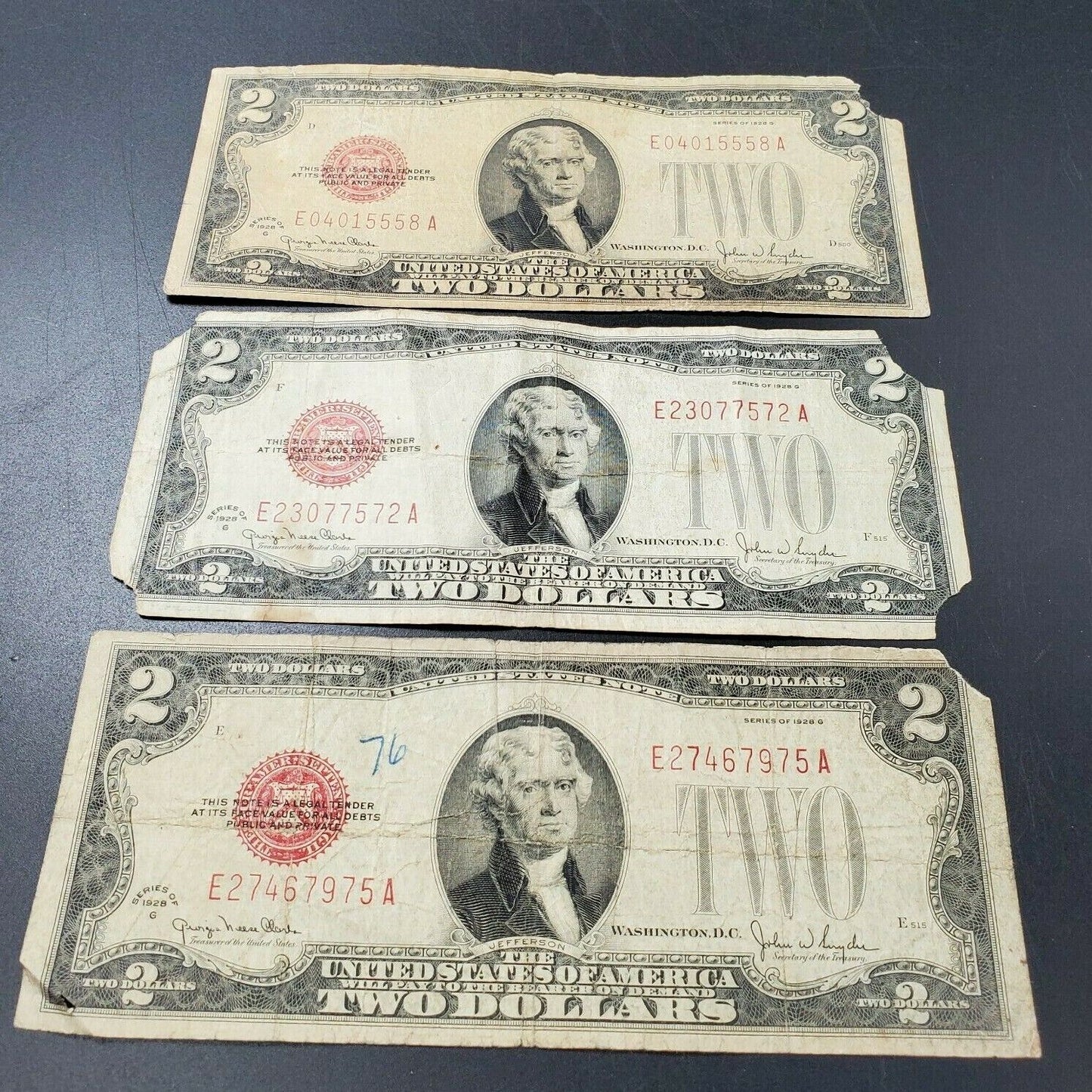 3 NOTE Estate Currency Lot 1928 G Legal Tender Tinder Red Seal Bills Very Circ 2