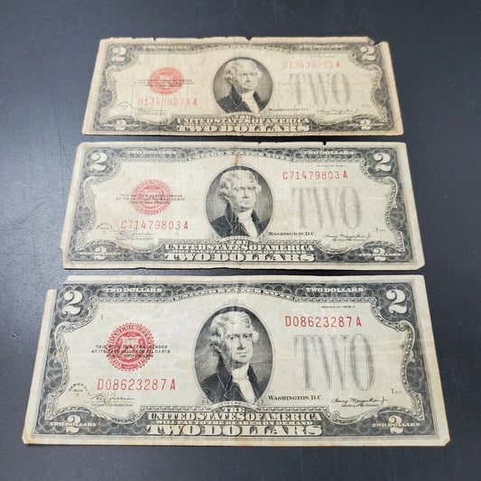 3 NOTE Estate Currency Lot 1928 Legal Tender Tinder Red Seal Bills Very Circ $2