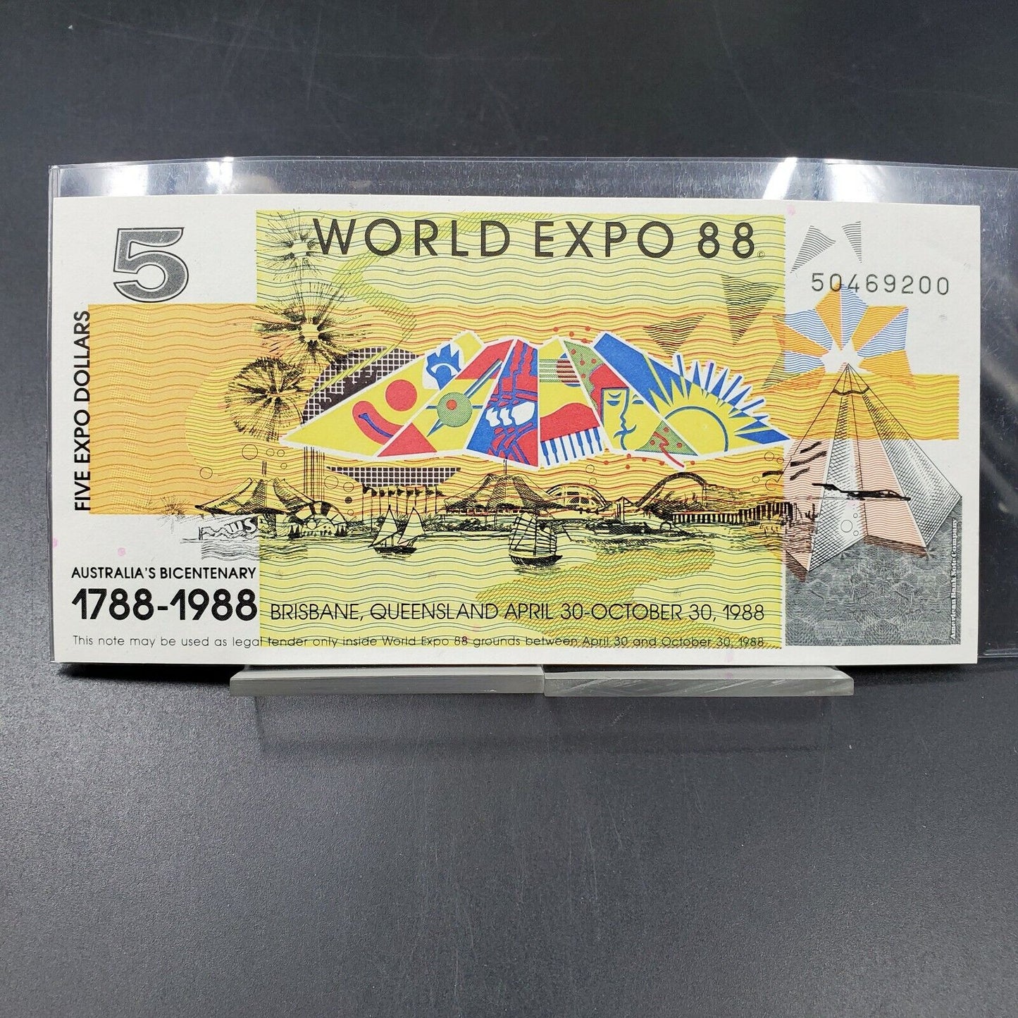 Australia 5 Dollars World Expo 1988 Bicentenary 1788-1988 Choice Unc Note Bill