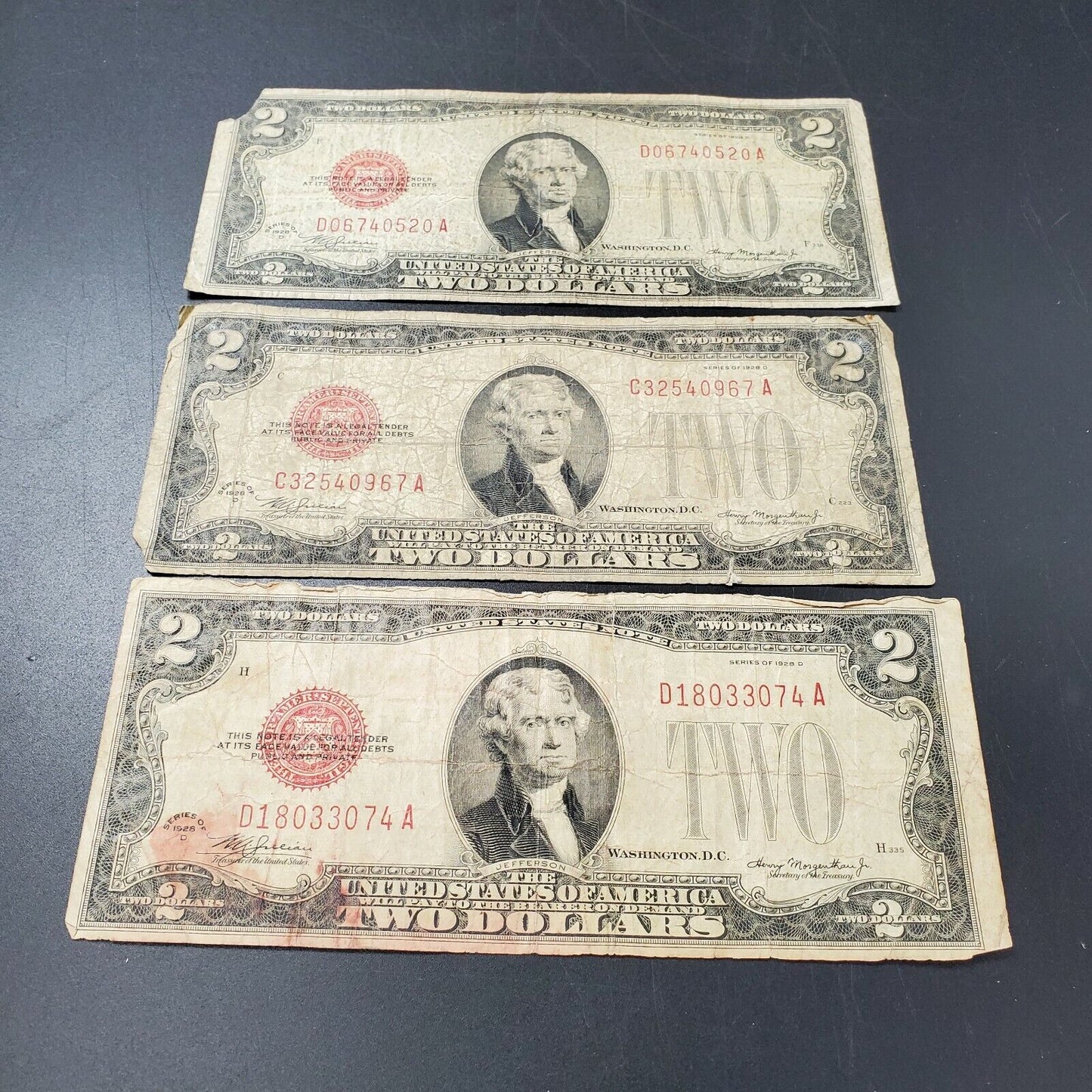 3 NOTE Estate Currency Lot 1928 D Legal Tender Tinder Red Seal Bills Very Circ 2