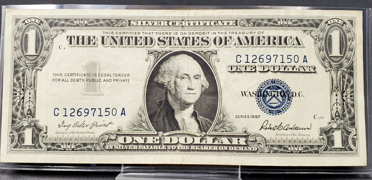 1957 $1 Silver Certificate US Blue Seal Note Bill Choice VF Very Fine / XF EF