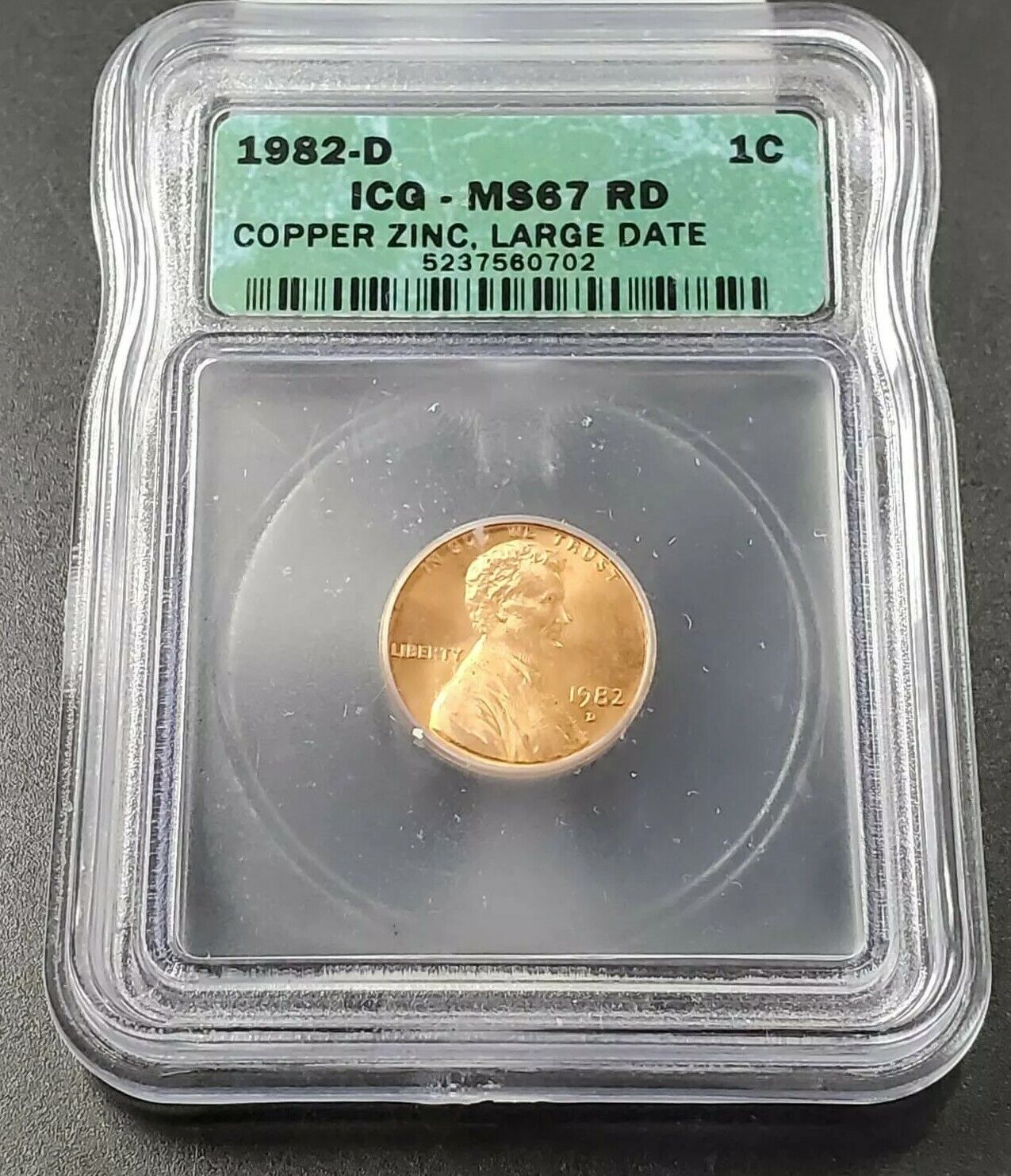 1982 D Lincoln Memorial Copper-zinc Large Date Cent  ICG MS67 RD #2