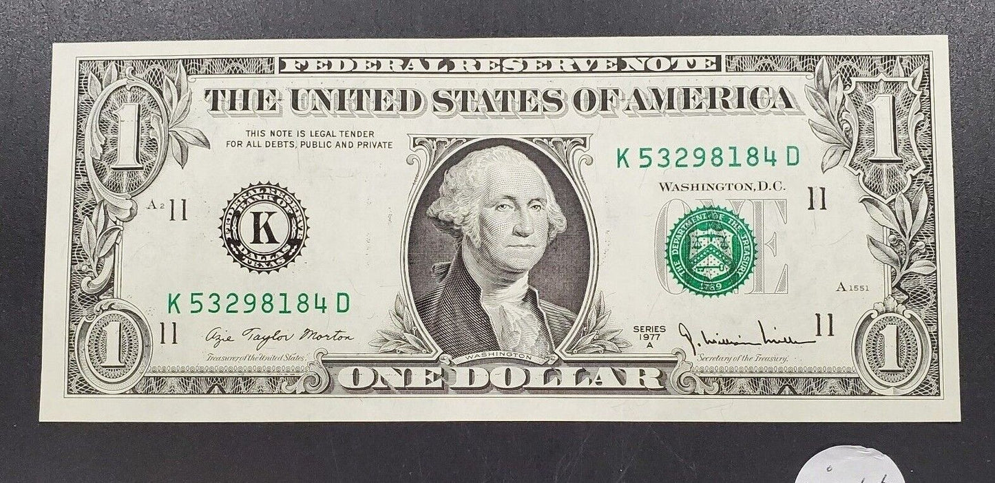 1977 A $1 FRN Dallas Circulated Federal Reserve Note Green Seal Bill
