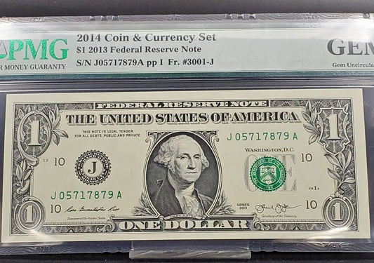 2013 / 2014 FRN Federal Reserve Note Bill GEM UNC PMG FROM COIN AND CURRENCY SET