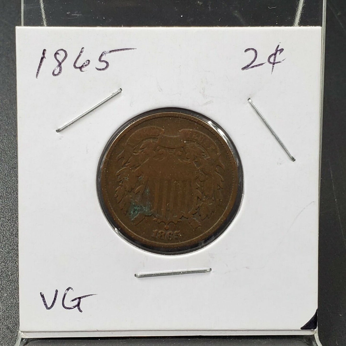 1865 2C Two Cent Copper Coin Piece VG Details ED Circulated