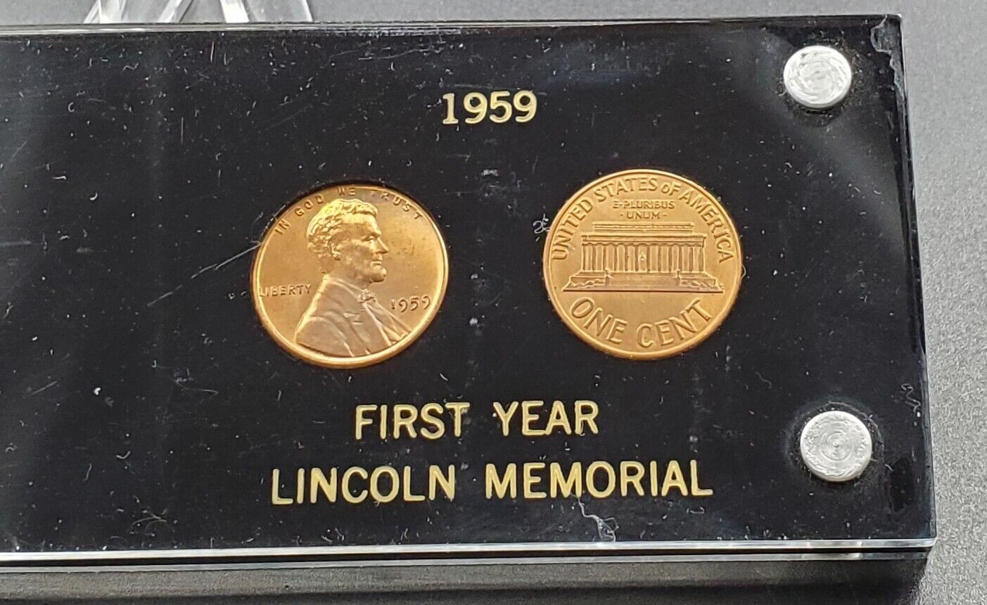 1958 - 1959 Lincoln Wheat &amp; Memorial Cent Penny Set GEM BU IN Capital Plastics