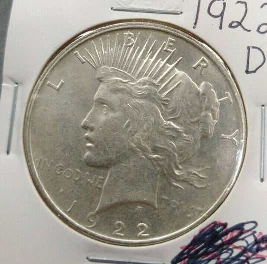 1922 D Peace 90% Silver Eagle Dollar Coin Average XF EF Extra Fine