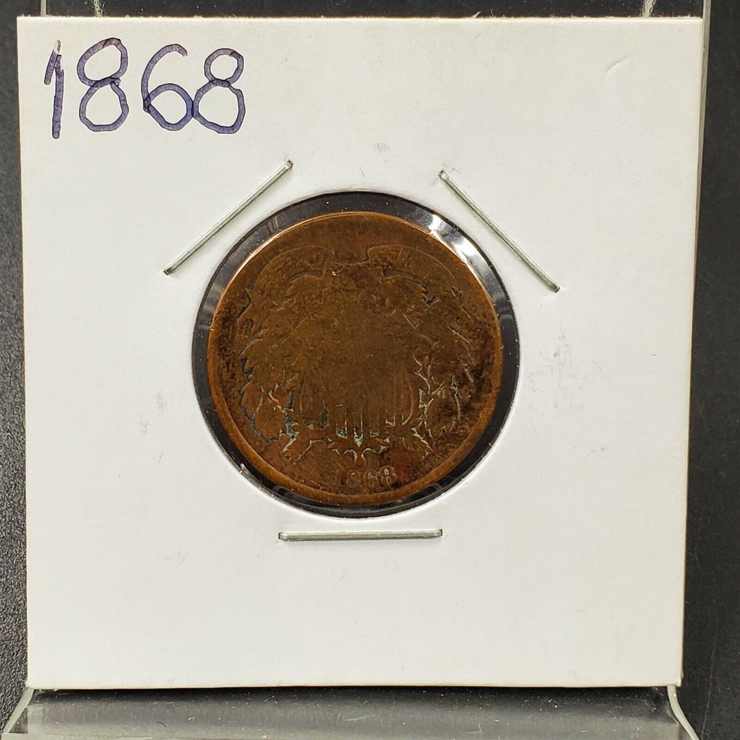 1868 2C Two Cent Copper Coin Piece Circulated Good Details ED