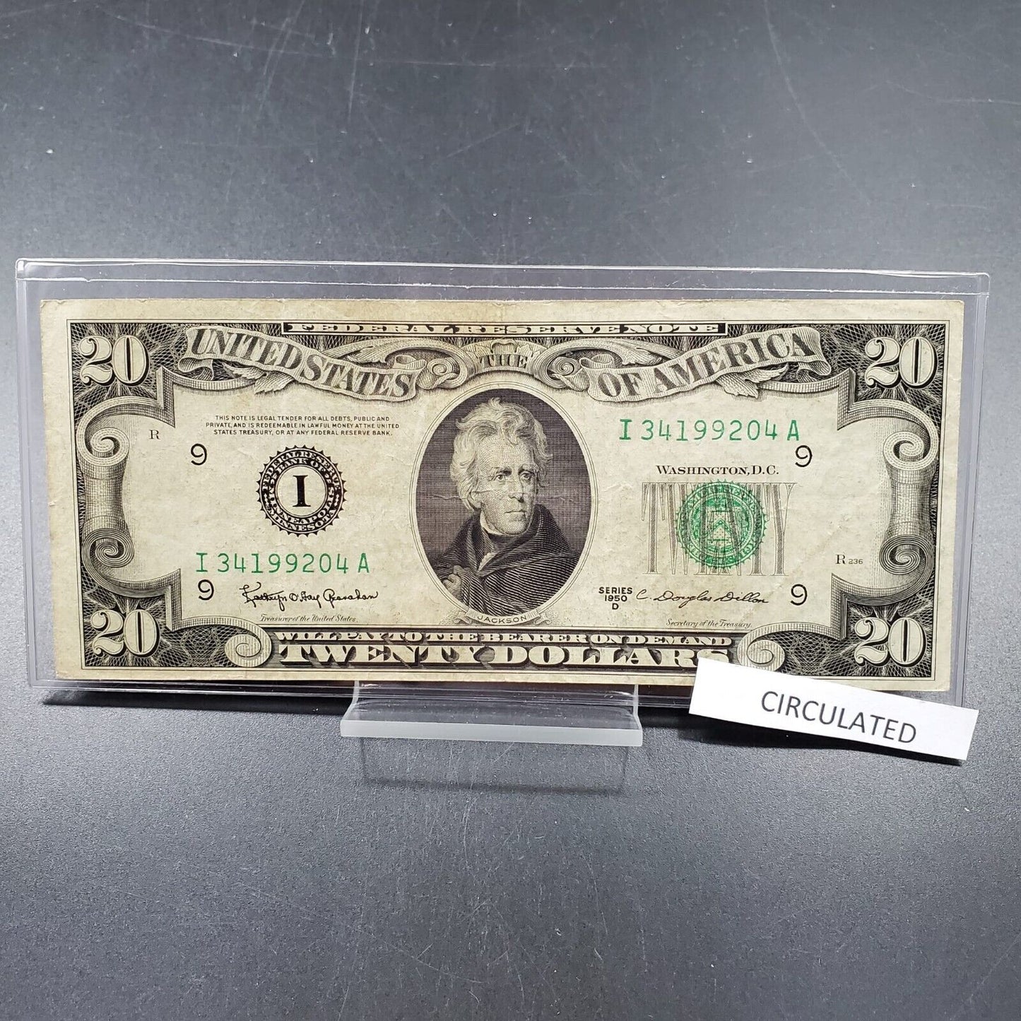1950 D $20 FRN Federal Reserve Note Bill US Currency Better Block R Block VF